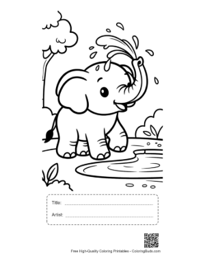 Thumbnail: Adorable Elephant Calf Playing with Water in a Small Pool Printable with Title and Artist Box