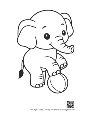 Thumbnail: Adorable Elephant Calf Sitting on a Large Beach Ball Printable
