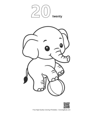 Thumbnail: Adorable Elephant Calf Sitting on a Large Beach Ball Printable Outline Number 20