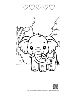 Thumbnail: Adorable Elephant Calf Wearing a Small Saddle in the Forest Printable and 5 Heart Outline