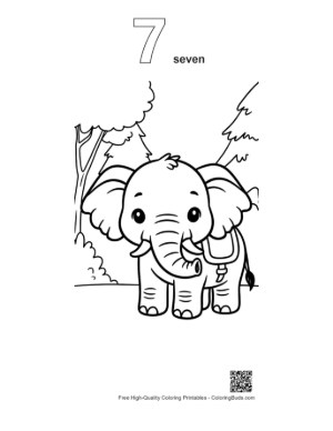 Thumbnail: Adorable Elephant Calf Wearing a Small Saddle in the Forest Printable Outline Number 7