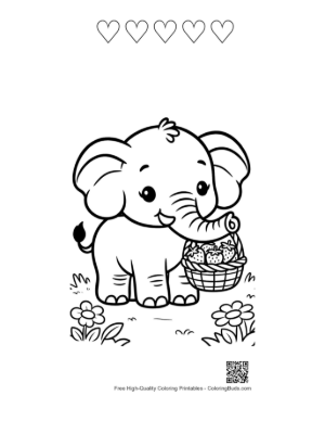 Thumbnail: African Elephant Coloring Sheet Printable and 5 Heart Outline
