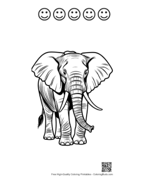 Thumbnail: African Elephant Line Art Portrait Printable and 5 Happy Face Outline