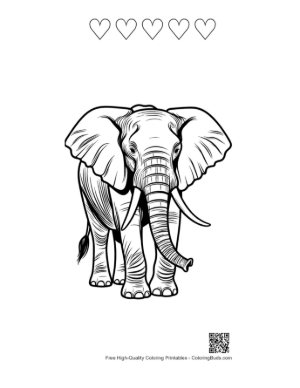 Thumbnail: African Elephant Line Art Portrait Printable and 5 Heart Outline