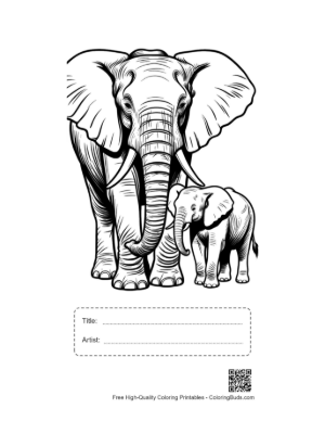 Thumbnail: African Elephant Mother and Calf Printable with Title and Artist Box