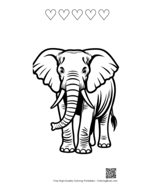 Thumbnail: African Elephant Outline Portrait Printable and 5 Heart Outline