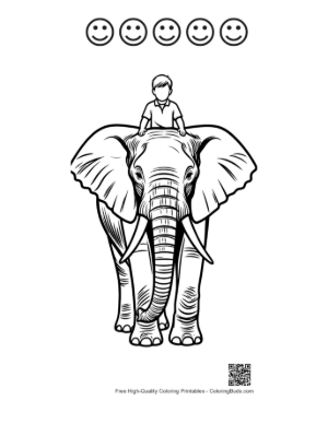 Thumbnail: Boy Riding African Elephant Printable and 5 Happy Face Outline