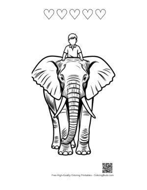Thumbnail: Boy Riding African Elephant Printable and 5 Heart Outline