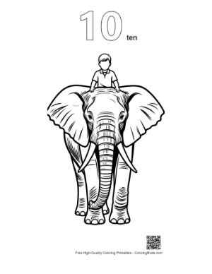 Thumbnail: Boy Riding African Elephant Printable Outline Number 10