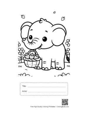 Thumbnail: Cute African Elephant Coloring Sheet Printable with Title and Artist Box