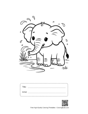Thumbnail: Cute African Elephant Printable with Title and Artist Box