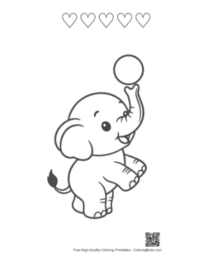 Thumbnail: Cute Baby Elephant Balancing a Ball on Its Trunk Printable and 5 Heart Outline