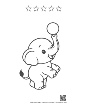 Thumbnail: Cute Baby Elephant Balancing a Ball on Its Trunk Printable and 5 Star Outline