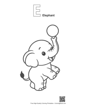 Thumbnail: Cute Baby Elephant Balancing a Ball on Its Trunk Printable Outline Alphabet E Elephant