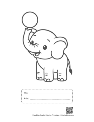 Thumbnail: Easy African Elephant Coloring Sheet Printable with Title and Artist Box