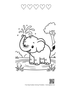 Thumbnail: Free African Elephant to Color Printable and 5 Heart Outline