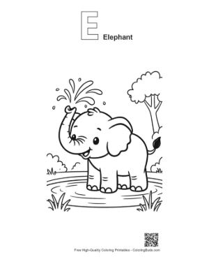 Thumbnail: Free African Elephant to Color Printable Outline Alphabet E Elephant