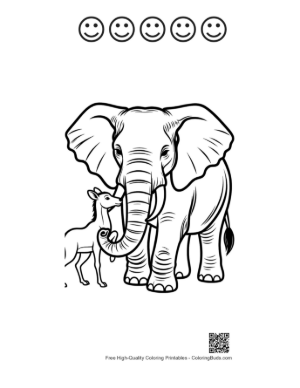 Thumbnail: Gentle African Elephant and Baby Antelope Bond Printable and 5 Happy Face Outline