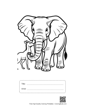 Thumbnail: Gentle African Elephant and Baby Antelope Bond Printable with Title and Artist Box