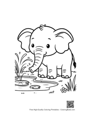 Thumbnail: Happy Baby Elephant Fountain Spraying Water in the Air Printable