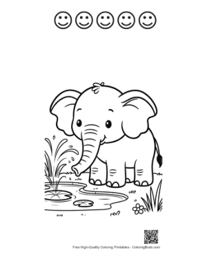 Thumbnail: Happy Baby Elephant Fountain Spraying Water in the Air Printable and 5 Happy Face Outline