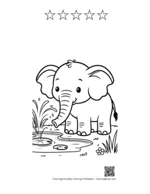 Thumbnail: Happy Baby Elephant Fountain Spraying Water in the Air Printable and 5 Star Outline