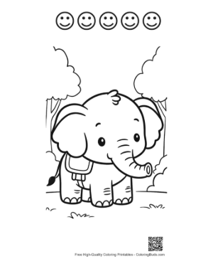 Thumbnail: Little Elephant Calf Walking Along a Forest Path Printable and 5 Happy Face Outline