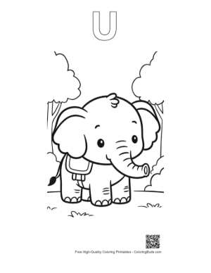 Thumbnail: Little Elephant Calf Walking Along a Forest Path Printable Outline Alphabet U