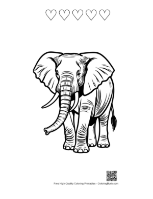Thumbnail: Majestic African Elephant Line Art Printable and 5 Heart Outline