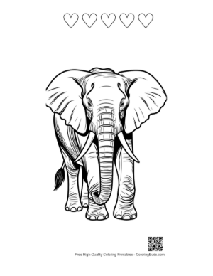 Thumbnail: Majestic African Elephant Line Art Printable and 5 Heart Outline