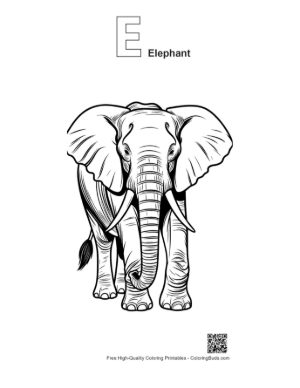 Thumbnail: Majestic African Elephant Line Art Printable Outline Alphabet E Elephant
