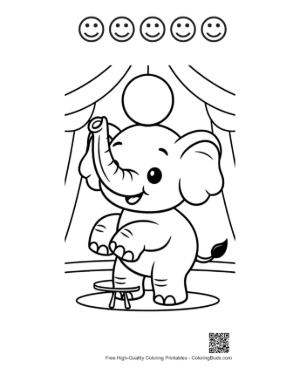 Thumbnail: Sweet Baby Elephant Balancing on a Ball on Stage Printable and 5 Happy Face Outline