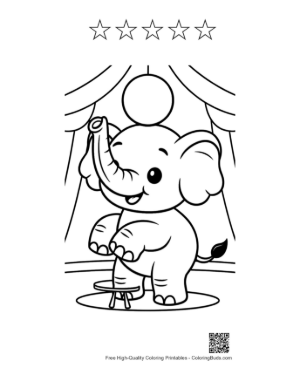Thumbnail: Sweet Baby Elephant Balancing on a Ball on Stage Printable and 5 Star Outline