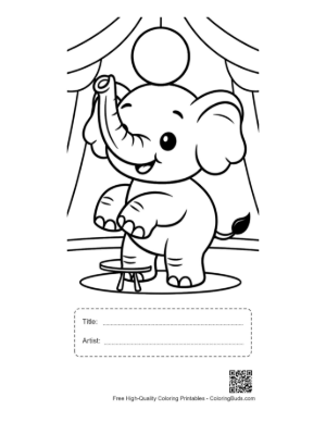 Thumbnail: Sweet Baby Elephant Balancing on a Ball on Stage Printable with Title and Artist Box