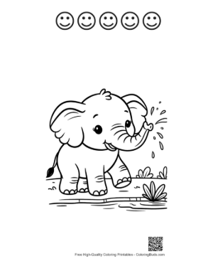 Thumbnail: Sweet Baby Elephant Walking Through Splashing Water Printable and 5 Happy Face Outline