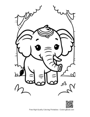 Thumbnail: Sweet Baby Elephant with a Decorative Blanket on Its Back Printable