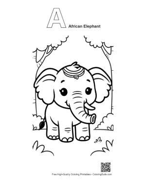 Thumbnail: Sweet Baby Elephant with a Decorative Blanket on Its Back Printable Outline Alphabet A African Elephant