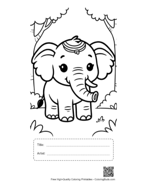 Thumbnail: Sweet Baby Elephant with a Decorative Blanket on Its Back Printable with Title and Artist Box