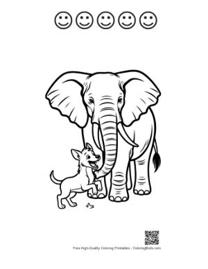 Thumbnail: Tiny Chihuahua Playing with Giant African Elephant Printable and 5 Happy Face Outline