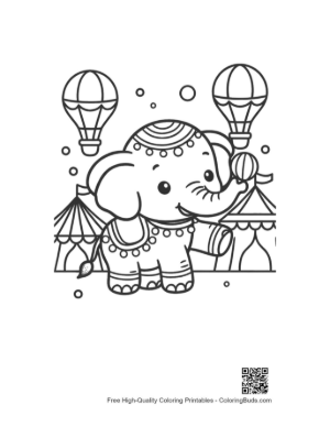 Thumbnail: Adorable Baby Elephant at a Carnival with Festive Balloons Printable