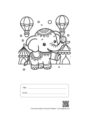 Thumbnail: Adorable Baby Elephant at a Carnival with Festive Balloons Printable with Title and Artist Box