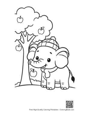 Thumbnail: Adorable Baby Elephant with a Winter Hat in an Apple Orchard Printable