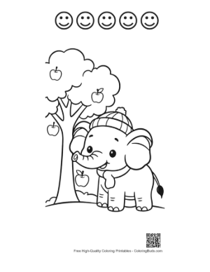 Thumbnail: Adorable Baby Elephant with a Winter Hat in an Apple Orchard Printable and 5 Happy Face Outline