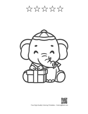 Thumbnail: Adorable Elephant Calf with a Winter Hat Holding a Present Printable and 5 Star Outline