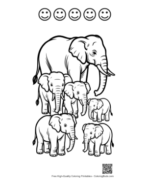 Thumbnail: Asian Elephant Family Gathering Printable and 5 Happy Face Outline