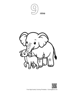 Thumbnail: Cute Asian Elephant and Lamb Embrace Printable Outline Number 9