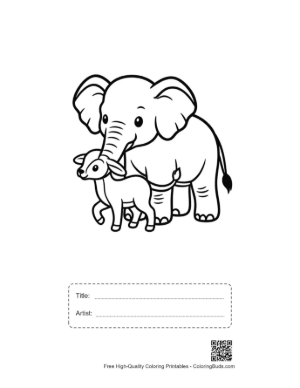 Thumbnail: Cute Asian Elephant and Lamb Embrace Printable with Title and Artist Box