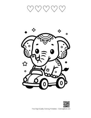 Thumbnail: Cute Asian Elephant Coloring Page Printable and 5 Heart Outline