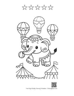Thumbnail: Cute Asian Elephant Printable and 5 Star Outline