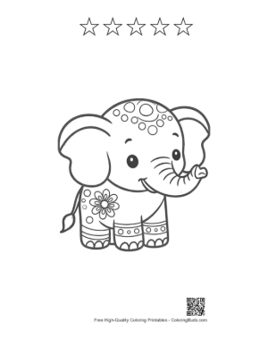 Thumbnail: Cute Asian Elephant Printable and 5 Star Outline